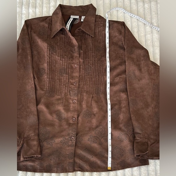 Brown Faux Suede Button-up by Kim Rogers - Picture 3 of 6